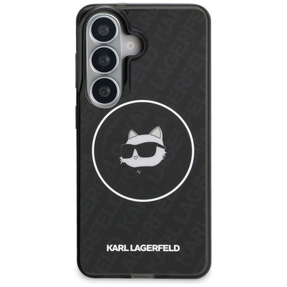 Θήκη MagSafe για Samsung Galaxy S26 S942, Karl Lagerfeld, IML Choupette Head on KL Repeated Logo, Μαύρη