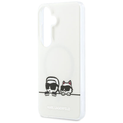 Θήκη MagSafe για Samsung Galaxy S26 S942, Karl Lagerfeld, IML Karl & Choupette Peekaboo Logo, Λευκή
