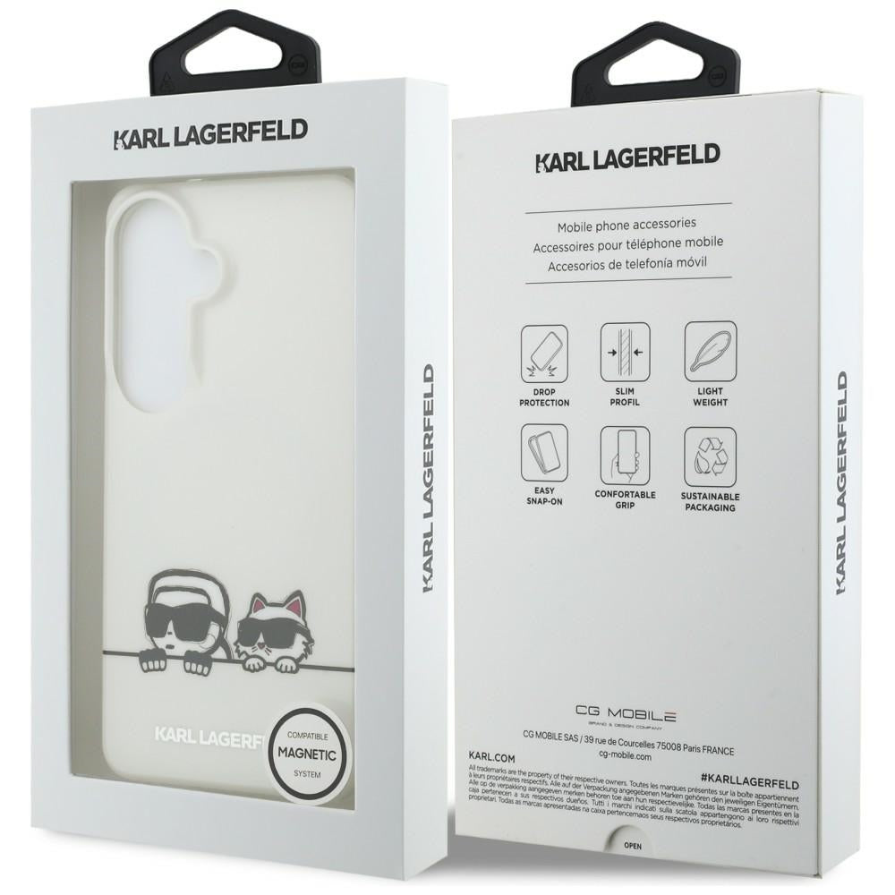 Θήκη MagSafe για Samsung Galaxy S26 S942, Karl Lagerfeld, IML Karl & Choupette Peekaboo Logo, Λευκή