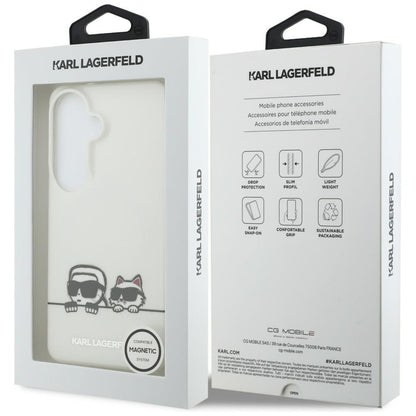 Θήκη MagSafe για Samsung Galaxy S26 S942, Karl Lagerfeld, IML Karl & Choupette Peekaboo Logo, Λευκή