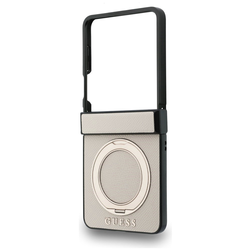 Θήκη MagSafe για Samsung Galaxy Z Flip8 F776, Guess, Ring Stand Grained Classic Logo, Μπεζ