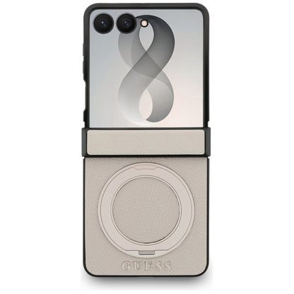 Θήκη MagSafe για Samsung Galaxy Z Flip8 F776, Guess, Ring Stand Grained Classic Logo, Μπεζ