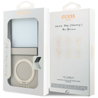 Θήκη MagSafe για Samsung Galaxy Z Flip8 F776, Guess, Ring Stand Grained Classic Logo, Μπεζ