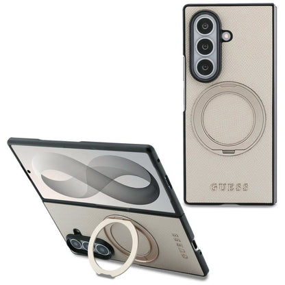 Θήκη MagSafe για Samsung Galaxy Z Fold8 Ultra F976, Guess, Ring Stand Grained Classic Logo, Μπεζ