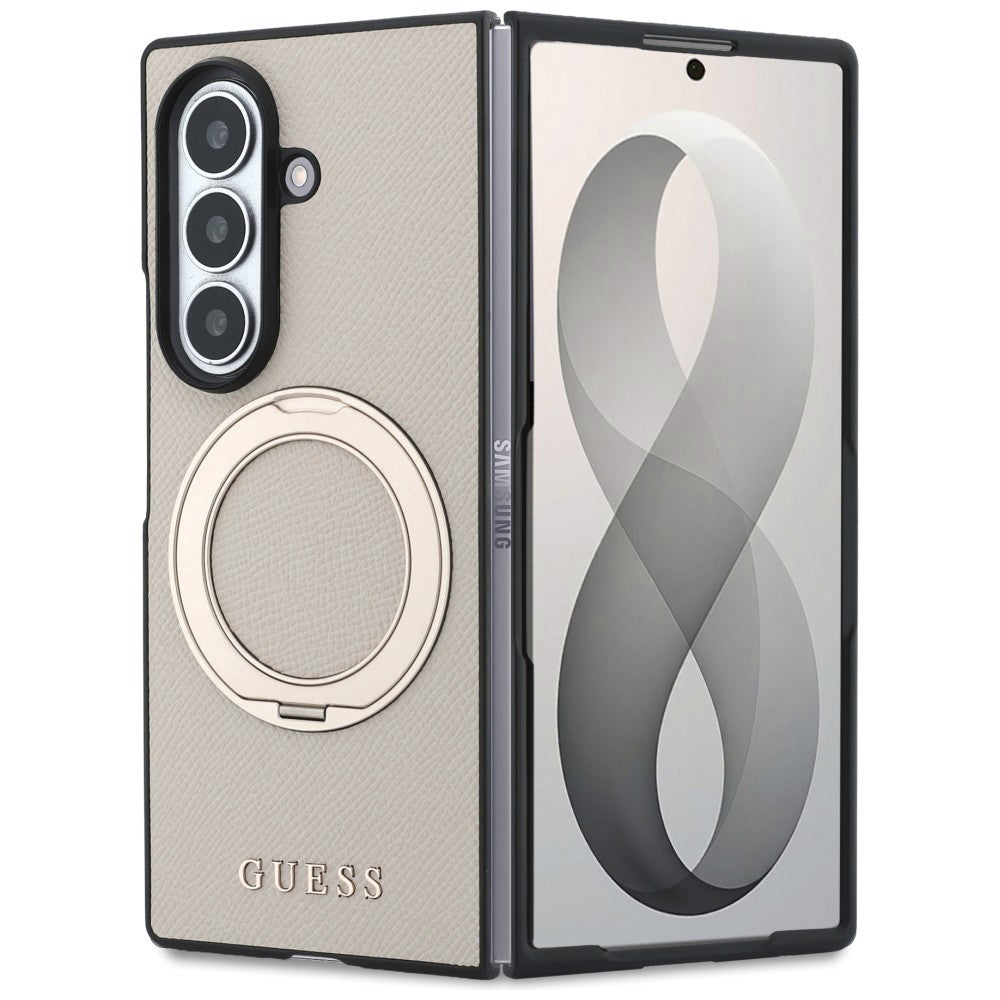 Θήκη MagSafe για Samsung Galaxy Z Fold8 Ultra F976, Guess, Ring Stand Grained Classic Logo, Μπεζ