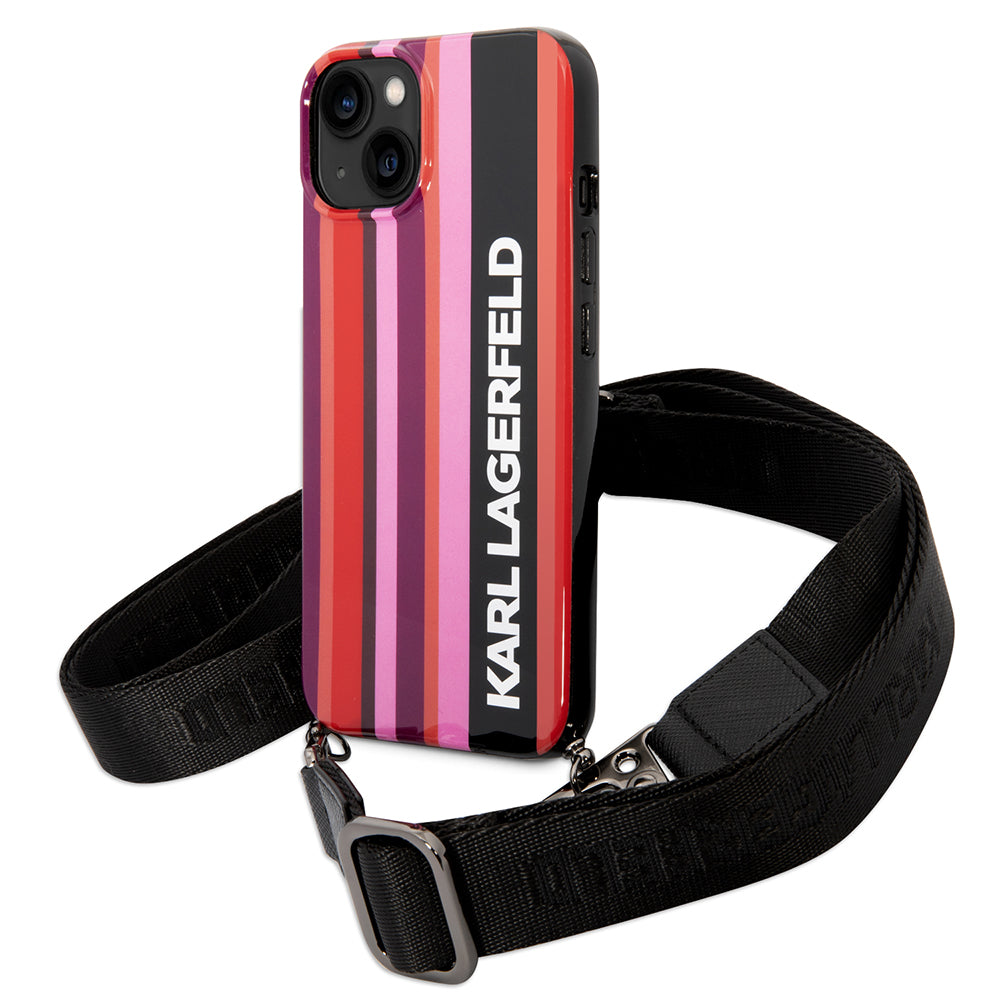 Θήκη για Apple iPhone 14, Karl Lagerfeld, Color Stripes with Strap, Ροζ