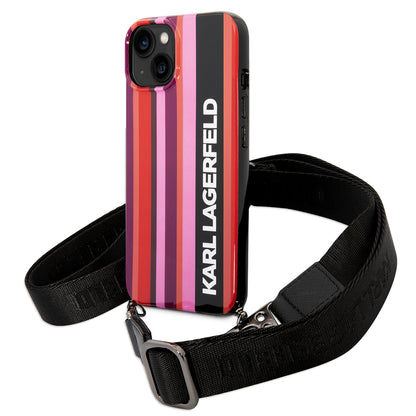 Θήκη για Apple iPhone 14, Karl Lagerfeld, Color Stripes with Strap, Ροζ