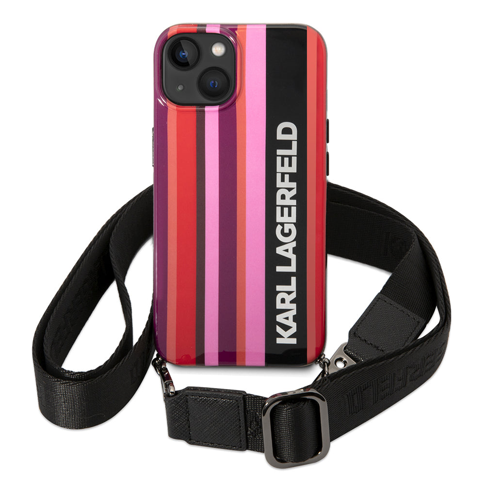 Θήκη για Apple iPhone 14, Karl Lagerfeld, Color Stripes with Strap, Ροζ