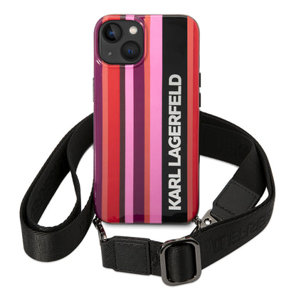 Θήκη για Apple iPhone 14, Karl Lagerfeld, Color Stripes with Strap, Ροζ