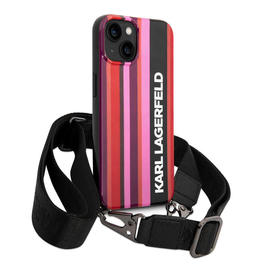 Θήκη για Apple iPhone 14, Karl Lagerfeld, Color Stripes with Strap, Ροζ