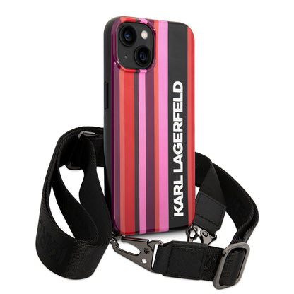 Θήκη για Apple iPhone 14, Karl Lagerfeld, Color Stripes with Strap, Ροζ