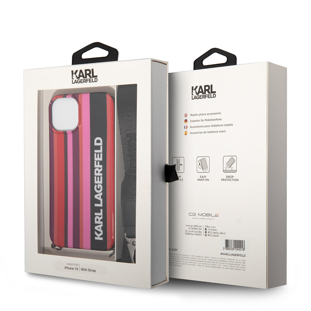Θήκη για Apple iPhone 14, Karl Lagerfeld, Color Stripes with Strap, Ροζ