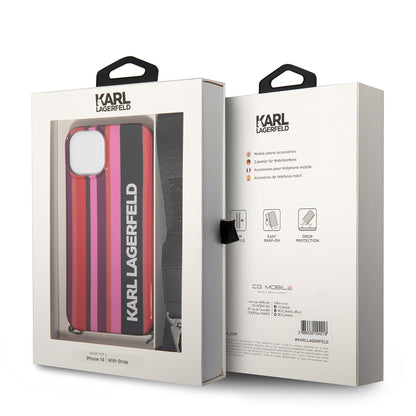 Θήκη για Apple iPhone 14, Karl Lagerfeld, Color Stripes with Strap, Ροζ