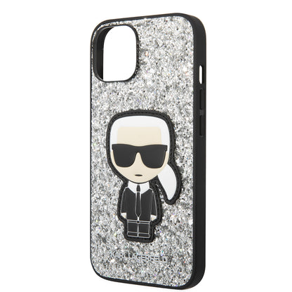 Case for Apple iPhone 14, Karl Lagerfeld, Glitter Flakes Ikonik Karl, Silver