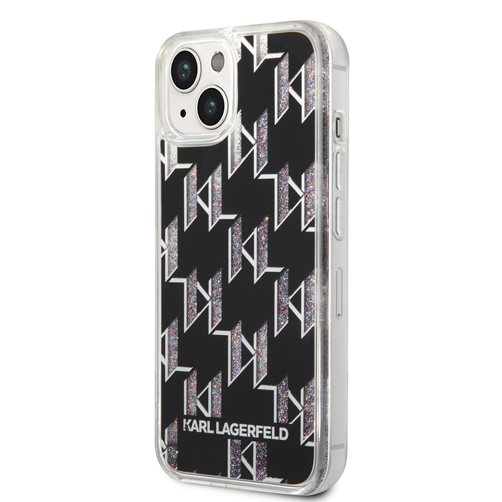 Θήκη για Apple iPhone 14, Karl Lagerfeld, Liquid Glitter Monogram, Μαύρη