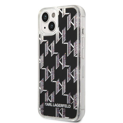 Θήκη για Apple iPhone 14, Karl Lagerfeld, Liquid Glitter Monogram, Μαύρη