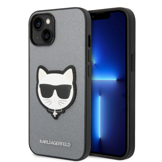 Θήκη για Apple iPhone 14, Karl Lagerfeld, Saffiano Choupette's Head, Ασημί