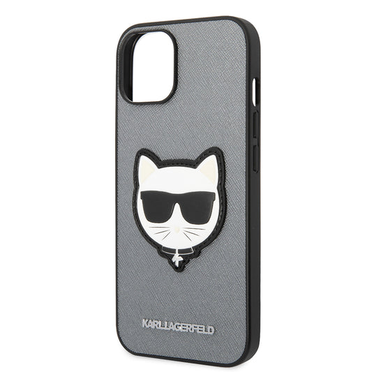 Θήκη για Apple iPhone 14, Karl Lagerfeld, Saffiano Choupette's Head, Ασημί