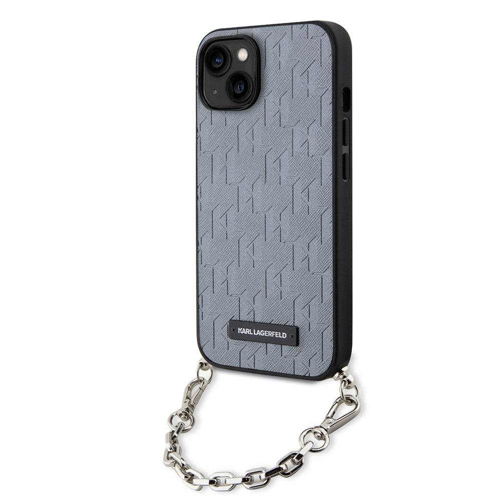 Θήκη για Apple iPhone 14, Karl Lagerfeld, Saffiano Monogram Chain, Ασημί