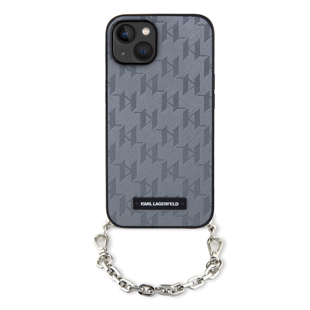 Θήκη για Apple iPhone 14, Karl Lagerfeld, Saffiano Monogram Chain, Ασημί