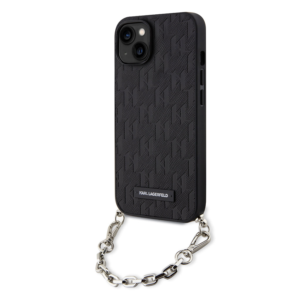 Θήκη για Apple iPhone 14, Karl Lagerfeld, Saffiano Monogram Chain, Μαύρη