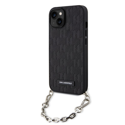 Θήκη για Apple iPhone 14, Karl Lagerfeld, Saffiano Monogram Chain, Μαύρη