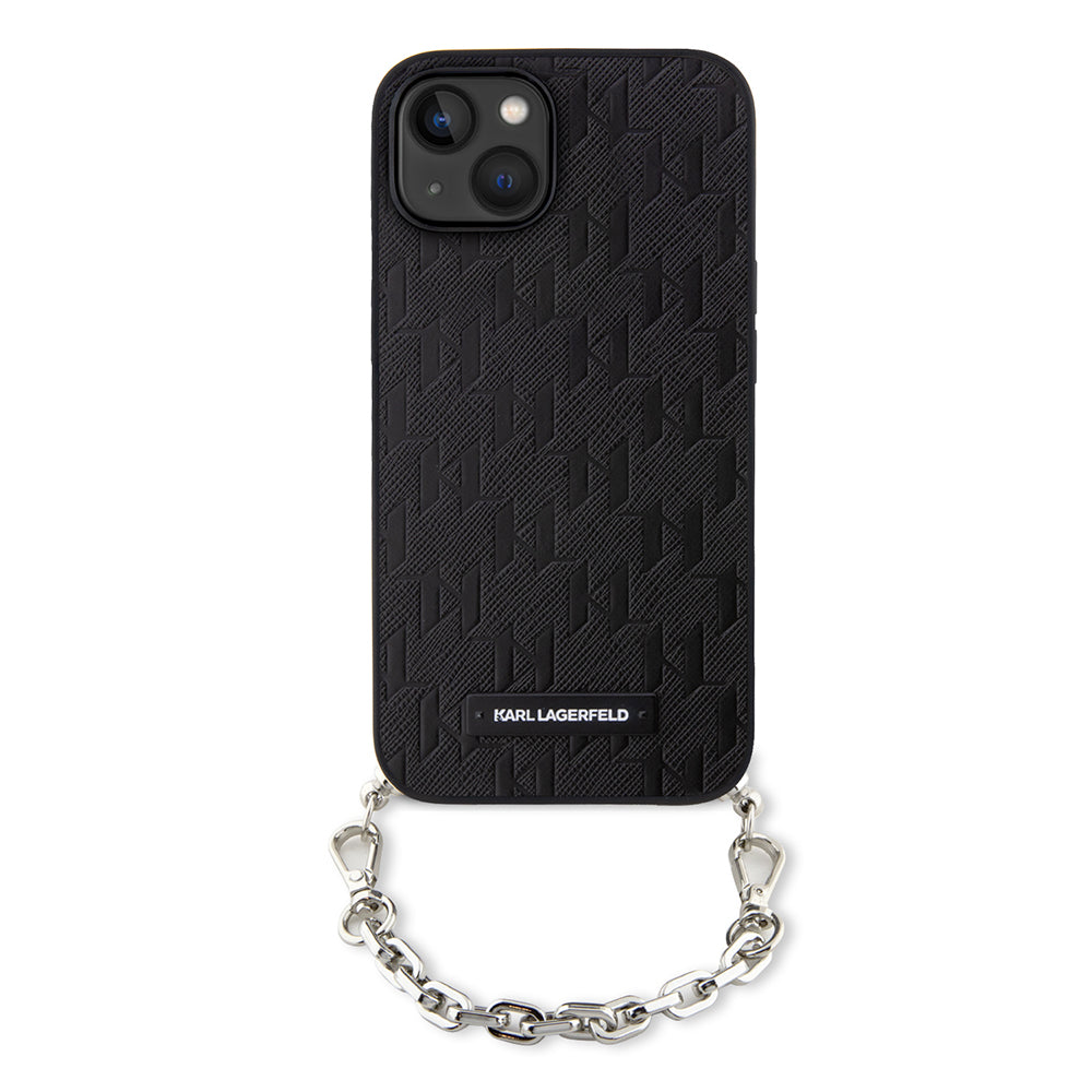 Θήκη για Apple iPhone 14, Karl Lagerfeld, Saffiano Monogram Chain, Μαύρη