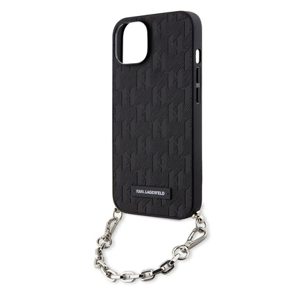 Θήκη για Apple iPhone 14, Karl Lagerfeld, Saffiano Monogram Chain, Μαύρη