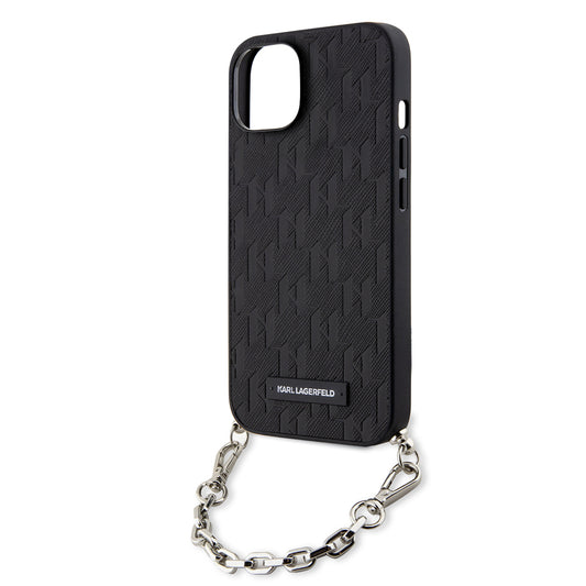 Θήκη για Apple iPhone 14, Karl Lagerfeld, Saffiano Monogram Chain, Μαύρη