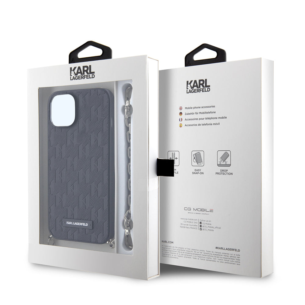 Θήκη για Apple iPhone 14, Karl Lagerfeld, Saffiano Monogram Chain, Μαύρη
