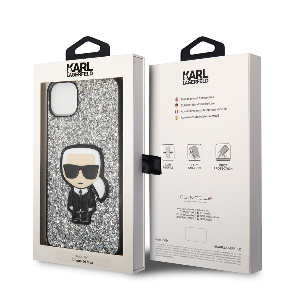 Θήκη για Apple iPhone 14 Plus, Karl Lagerfeld, Glitter Flakes Ikonik Karl, Ασημί