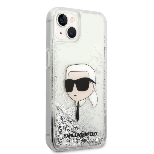 Θήκη για Apple iPhone 14 Plus, Karl Lagerfeld, Glitter Karl's Head, Ασημί