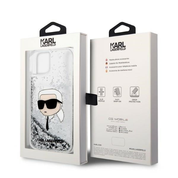 Θήκη για Apple iPhone 14 Plus, Karl Lagerfeld, Glitter Karl's Head, Ασημί