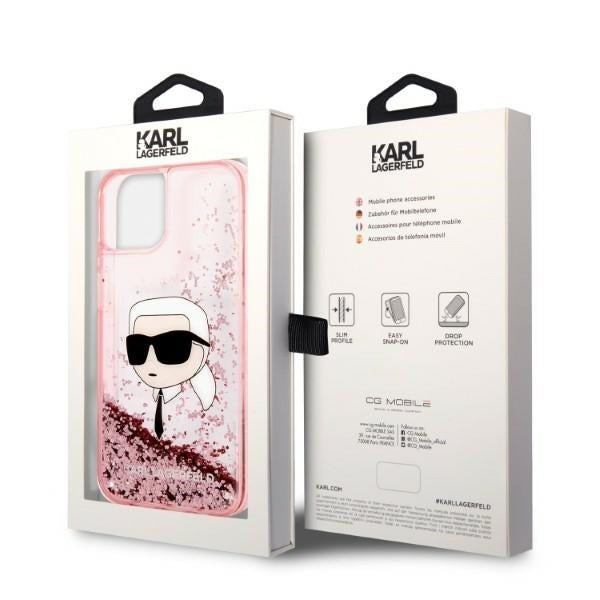 Θήκη για Apple iPhone 14 Plus, Karl Lagerfeld, Glitter Karl's Head, Ροζ