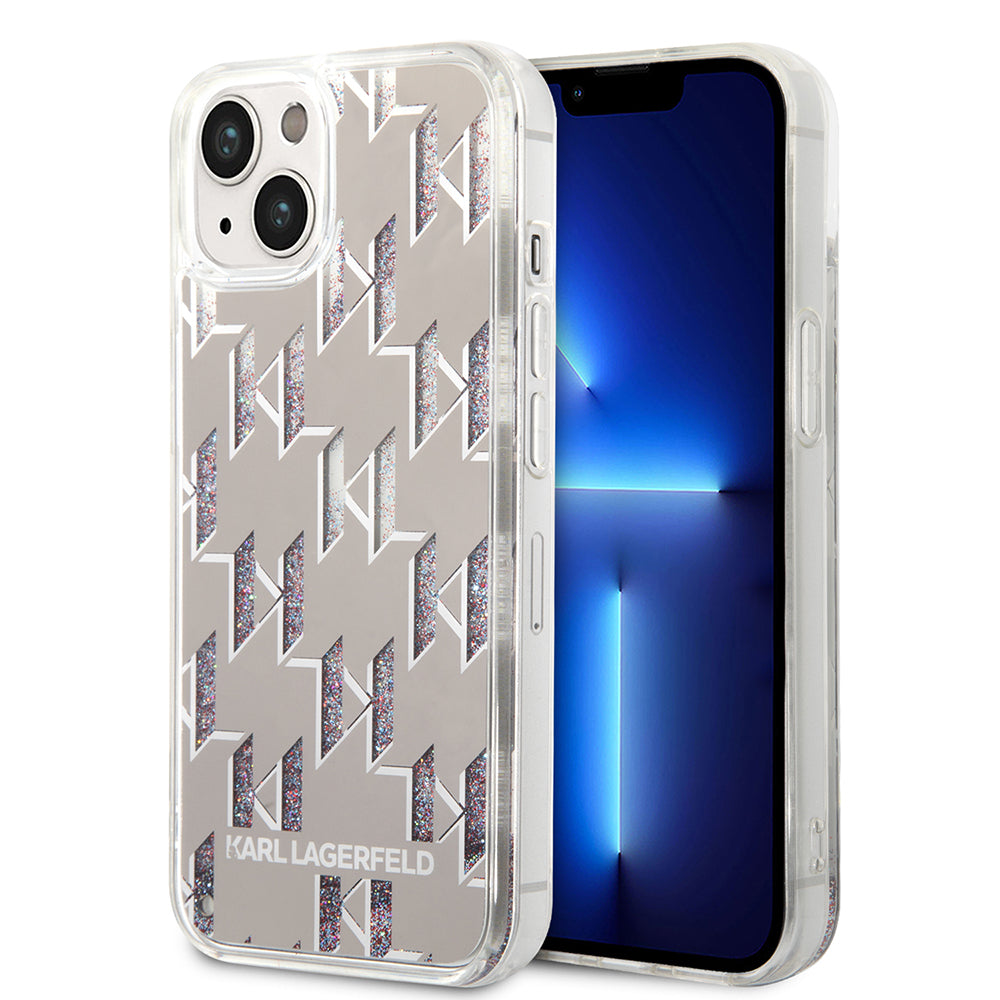 Θήκη για Apple iPhone 14 Plus, Karl Lagerfeld, Liquid Glitter Monogram, Ασημί