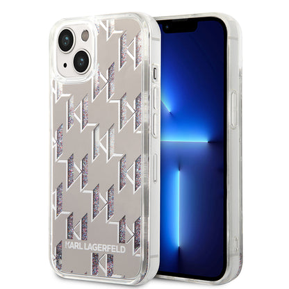 Θήκη για Apple iPhone 14 Plus, Karl Lagerfeld, Liquid Glitter Monogram, Ασημί