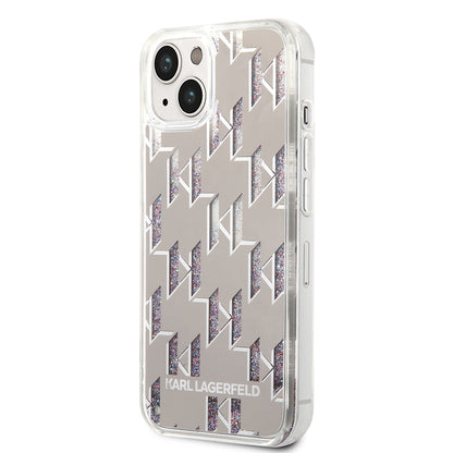 Θήκη για Apple iPhone 14 Plus, Karl Lagerfeld, Liquid Glitter Monogram, Ασημί