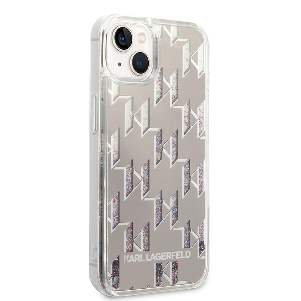 Θήκη για Apple iPhone 14 Plus, Karl Lagerfeld, Liquid Glitter Monogram, Ασημί