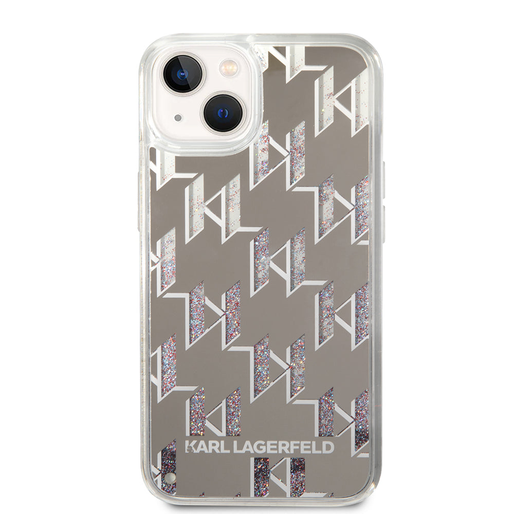 Θήκη για Apple iPhone 14 Plus, Karl Lagerfeld, Liquid Glitter Monogram, Ασημί