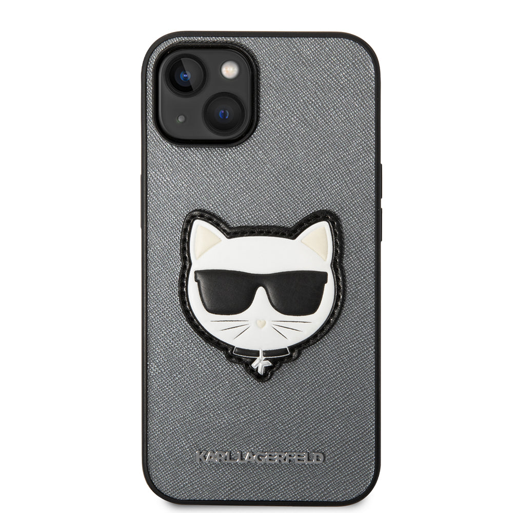 Θήκη για Apple iPhone 14 Plus, Karl Lagerfeld, Saffiano Choupette's Head, Ασημί