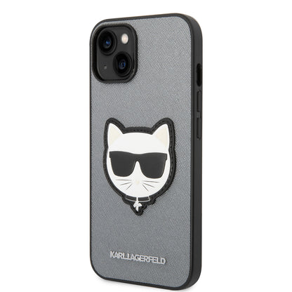 Θήκη για Apple iPhone 14 Plus, Karl Lagerfeld, Saffiano Choupette's Head, Ασημί