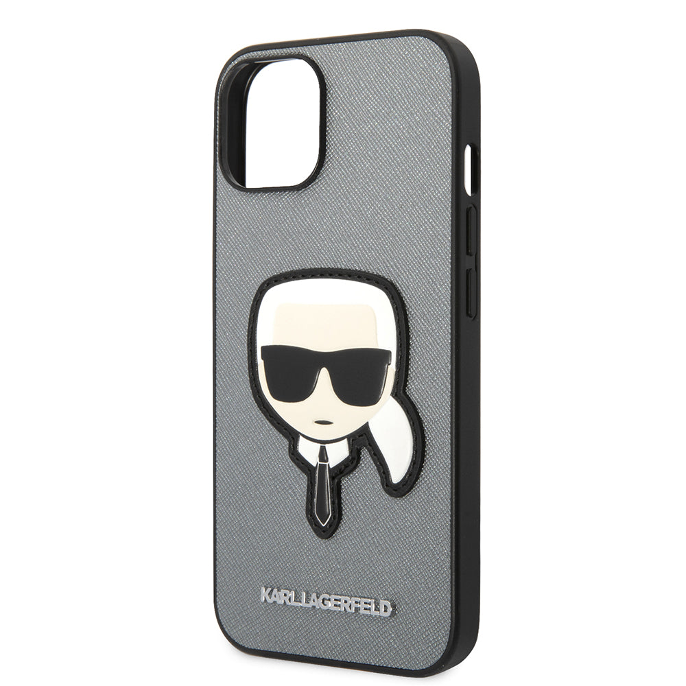 Θήκη για Apple iPhone 14 Plus, Karl Lagerfeld, Saffiano Karl's Head, Ασημί