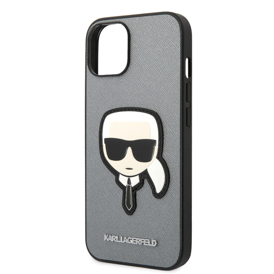 Θήκη για Apple iPhone 14 Plus, Karl Lagerfeld, Saffiano Karl's Head, Ασημί