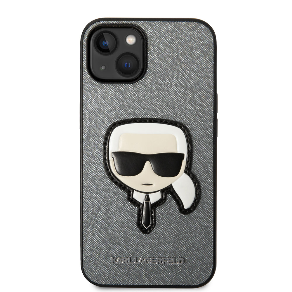 Θήκη για Apple iPhone 14 Plus, Karl Lagerfeld, Saffiano Karl's Head, Ασημί