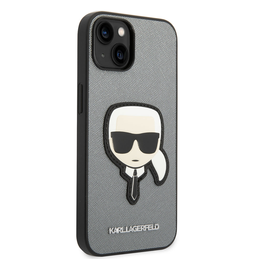 Θήκη για Apple iPhone 14 Plus, Karl Lagerfeld, Saffiano Karl's Head, Ασημί