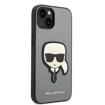 Θήκη για Apple iPhone 14 Plus, Karl Lagerfeld, Saffiano Karl's Head, Ασημί