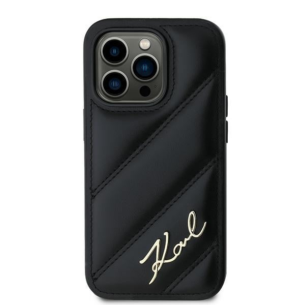 Θήκη για Apple iPhone 14 Pro, Karl Lagerfeld, Diagonal Quilted Script, Μαύρη