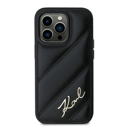 Θήκη για Apple iPhone 14 Pro, Karl Lagerfeld, Diagonal Quilted Script, Μαύρη