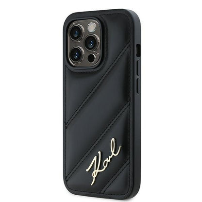 Θήκη για Apple iPhone 14 Pro, Karl Lagerfeld, Diagonal Quilted Script, Μαύρη