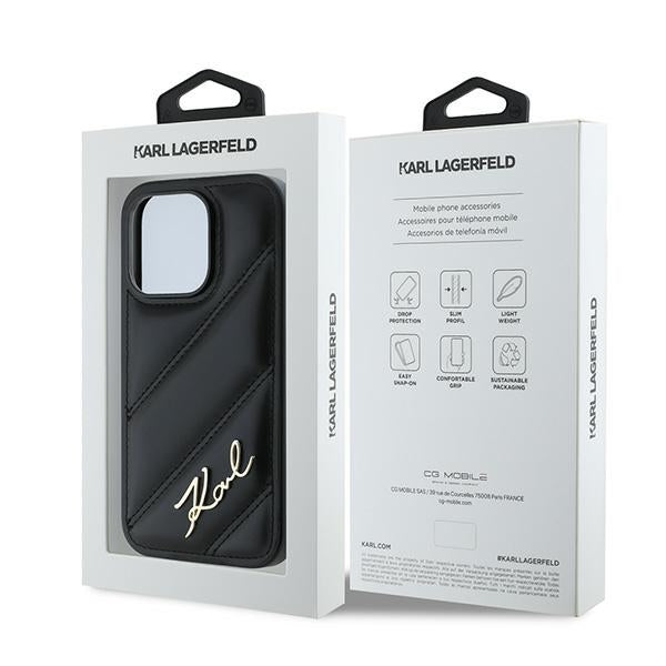 Θήκη για Apple iPhone 14 Pro, Karl Lagerfeld, Diagonal Quilted Script, Μαύρη